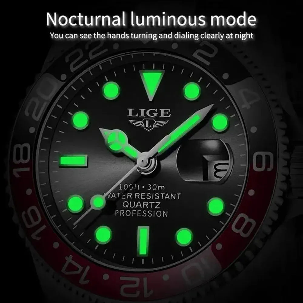 Sub Date Dual-Tone Bezel Quartz Diver Watch-LIGE-Viva Timepiece