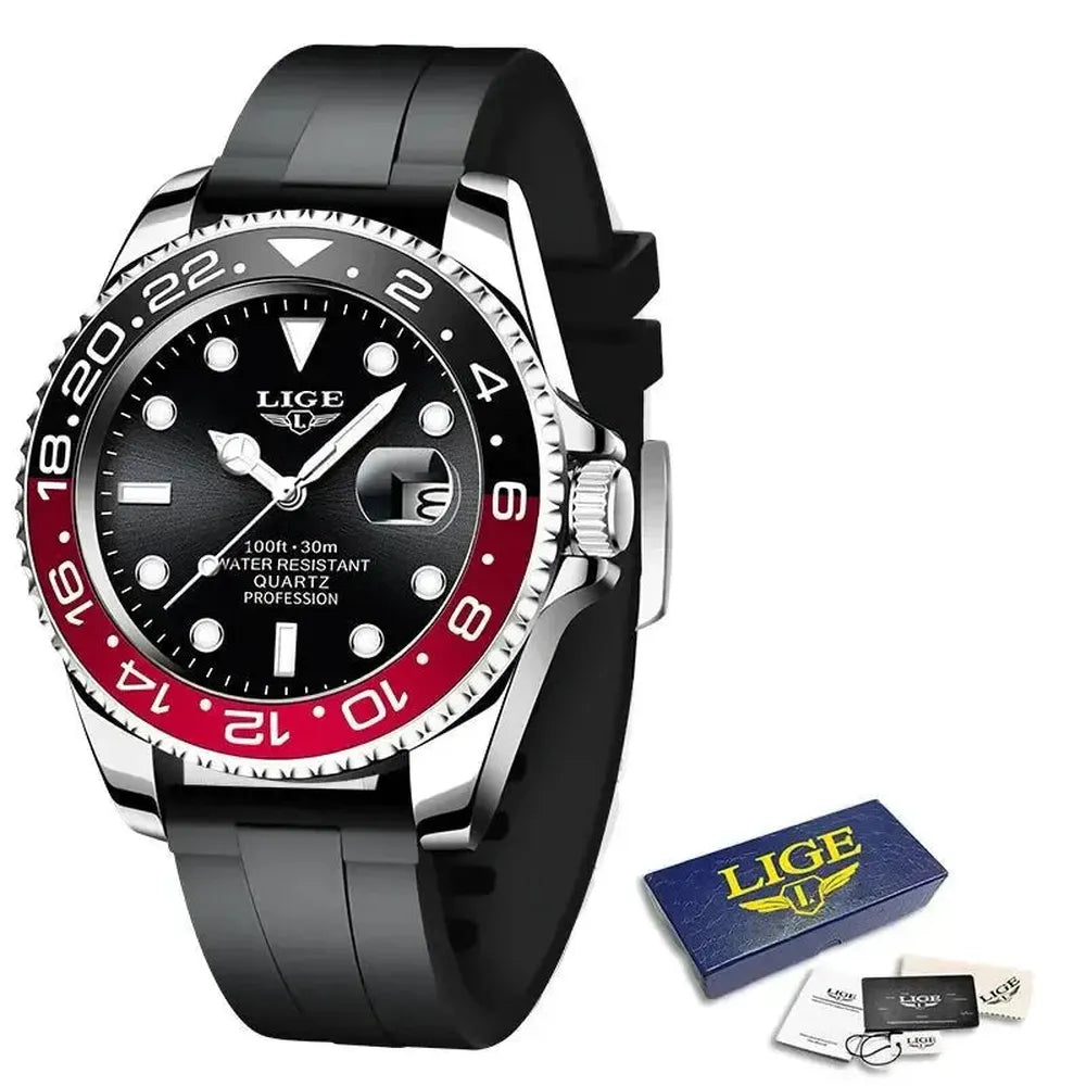 Sub Date Dual-Tone Bezel Quartz Diver Watch-LIGE-Viva Timepiece