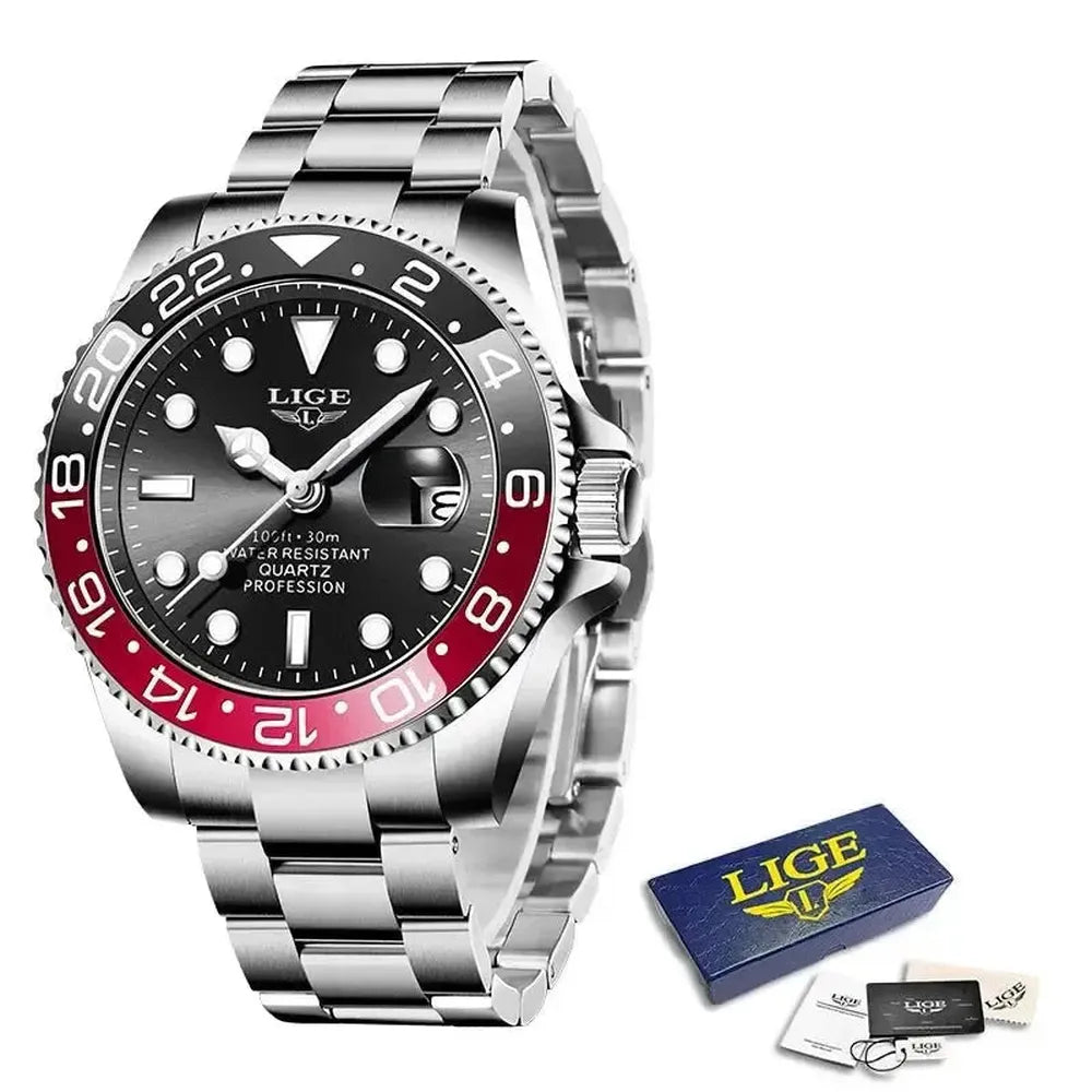 Sub Date Dual-Tone Bezel Quartz Diver Watch-LIGE-Viva Timepiece