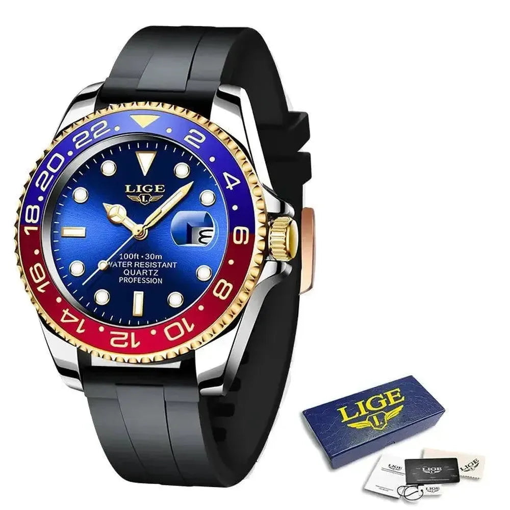 Sub Date Dual-Tone Bezel Quartz Diver Watch-LIGE-Viva Timepiece