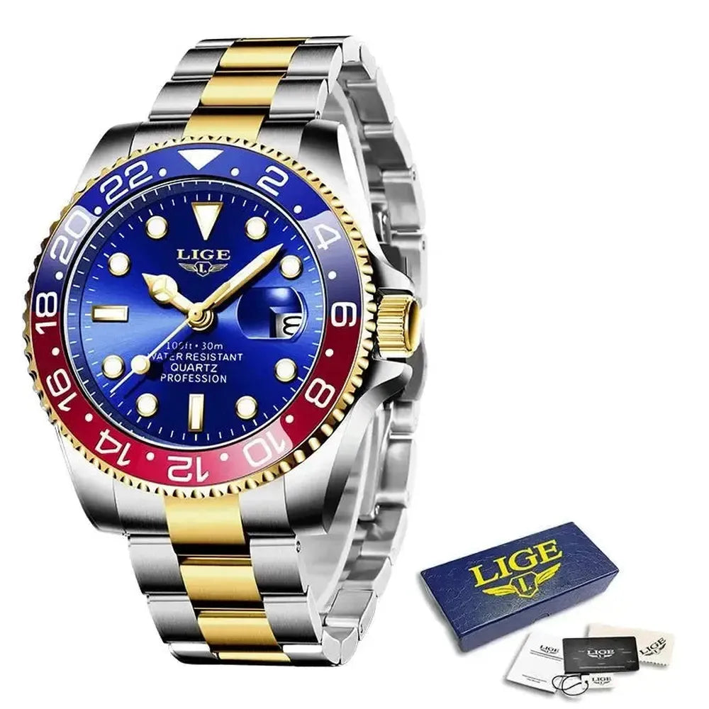 Sub Date Dual-Tone Bezel Quartz Diver Watch-LIGE-Viva Timepiece