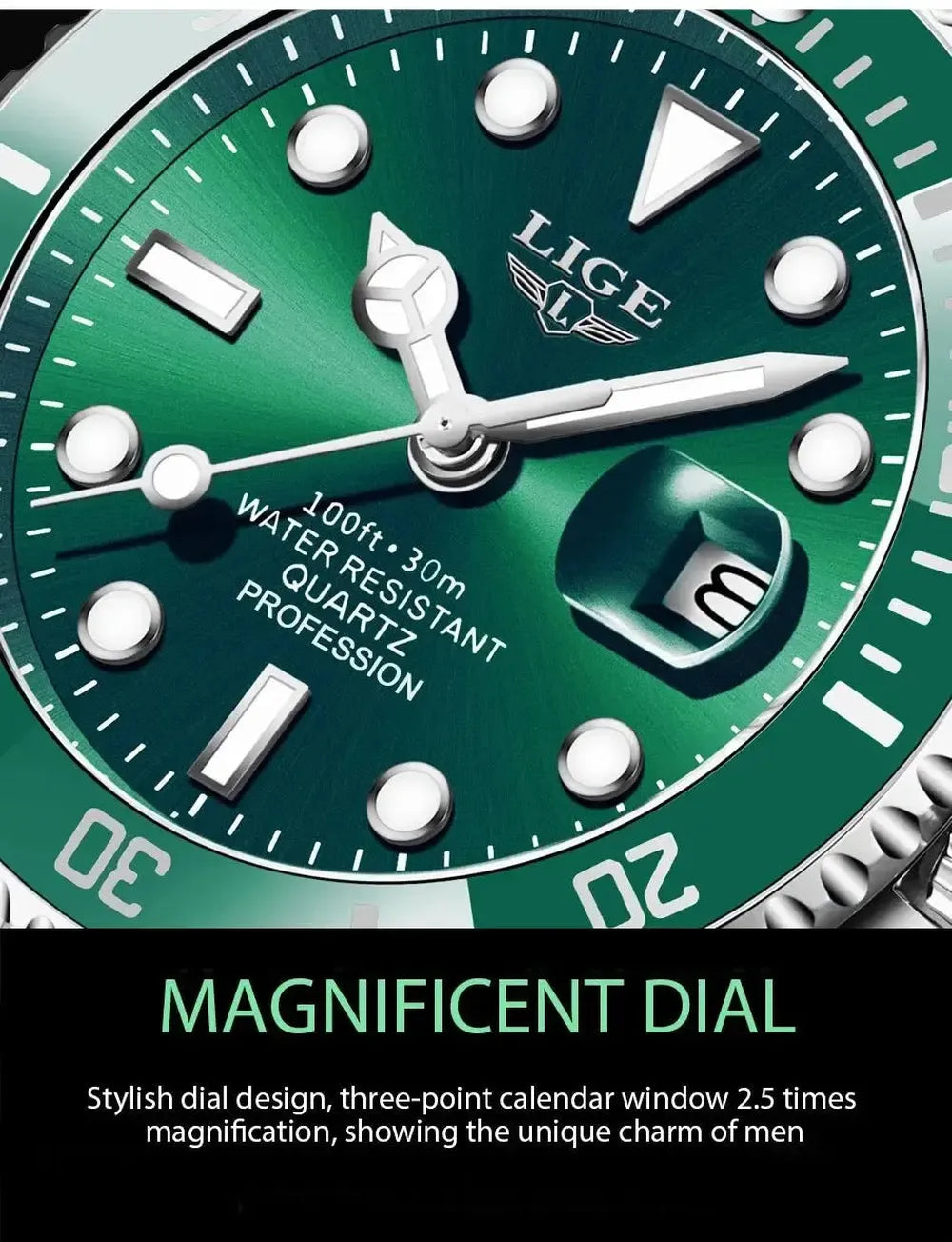 Sub-Date Quartz Diver Watch – 42mm Steel Bracelet-LIGE-Viva Timepiece