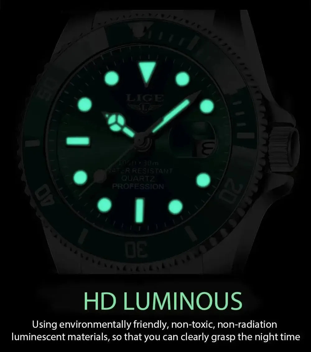 Sub-Date Quartz Diver Watch – 42mm Steel Bracelet-LIGE-Viva Timepiece