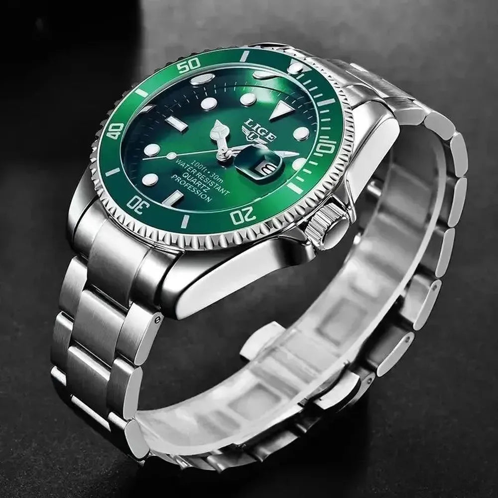 Sub-Date Quartz Diver Watch – 42mm Steel Bracelet-LIGE-Viva Timepiece