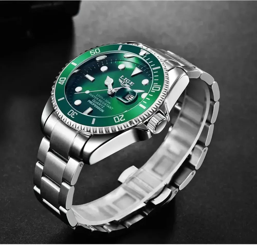 Sub-Date Quartz Diver Watch – 42mm Steel Bracelet-LIGE-Viva Timepiece