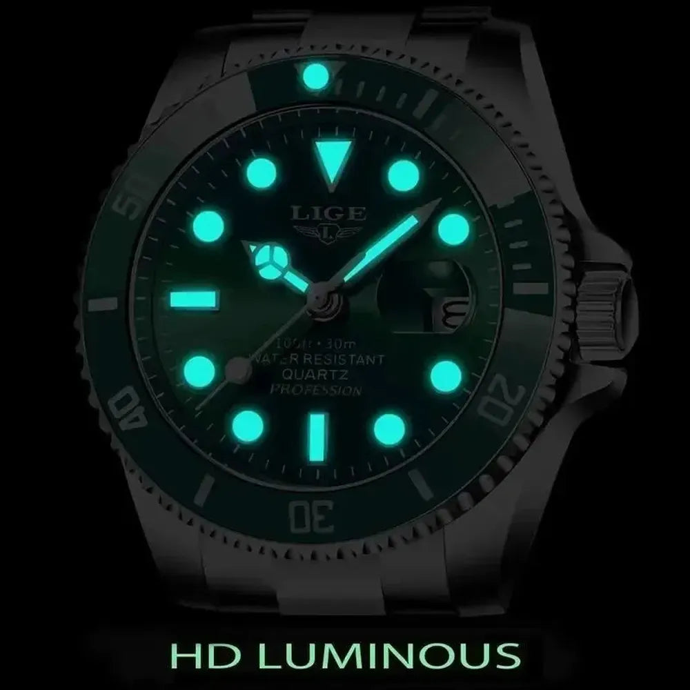 Sub-Date Quartz Diver Watch – 42mm Steel Bracelet-LIGE-Viva Timepiece