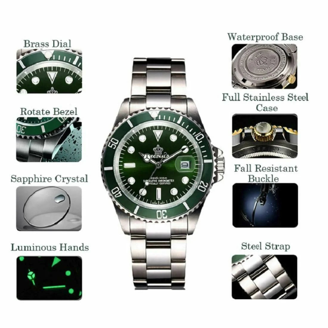 Sub-Date Stainless Steel Quartz Men’s Watch-REGINALD-Viva Timepiece