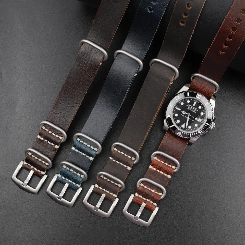 Vintage Leather Strap Zulu 5 Rings Watch Bands - Watch Accessories - Viva Timepiece