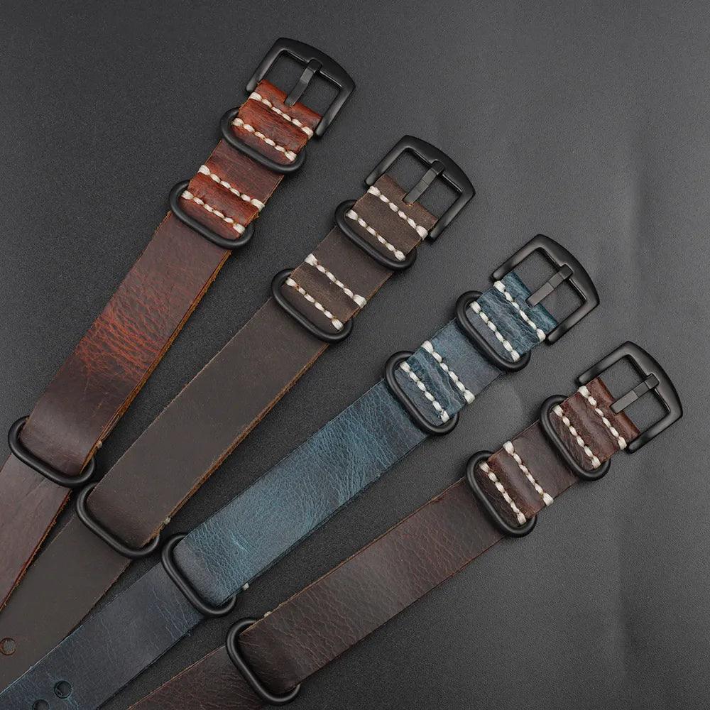 Vintage Leather Strap Zulu 5 Rings Watch Bands - Watch Accessories - Viva Timepiece
