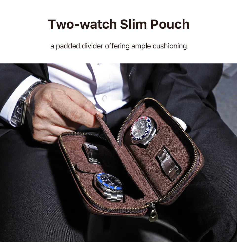 Vintage Leather Watch Travel Case Zipper Pouch (2–8 Slots)-VivaPort-Viva Timepiece