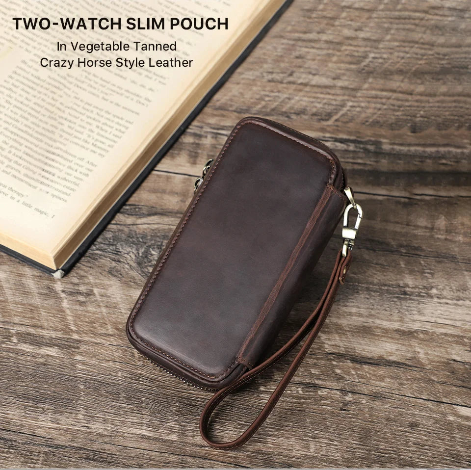 Vintage Leather Watch Travel Case Zipper Pouch (2–8 Slots)-VivaPort-Viva Timepiece