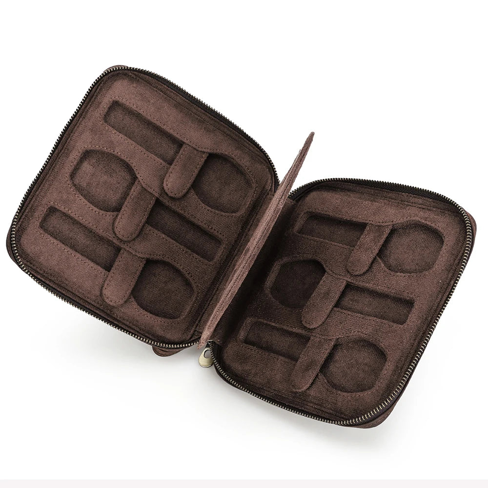 Vintage Leather Watch Travel Case Zipper Pouch (2–8 Slots)-VivaPort-Viva Timepiece