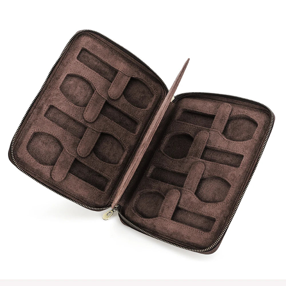 Vintage Leather Watch Travel Case Zipper Pouch (2–8 Slots)-VivaPort-Viva Timepiece