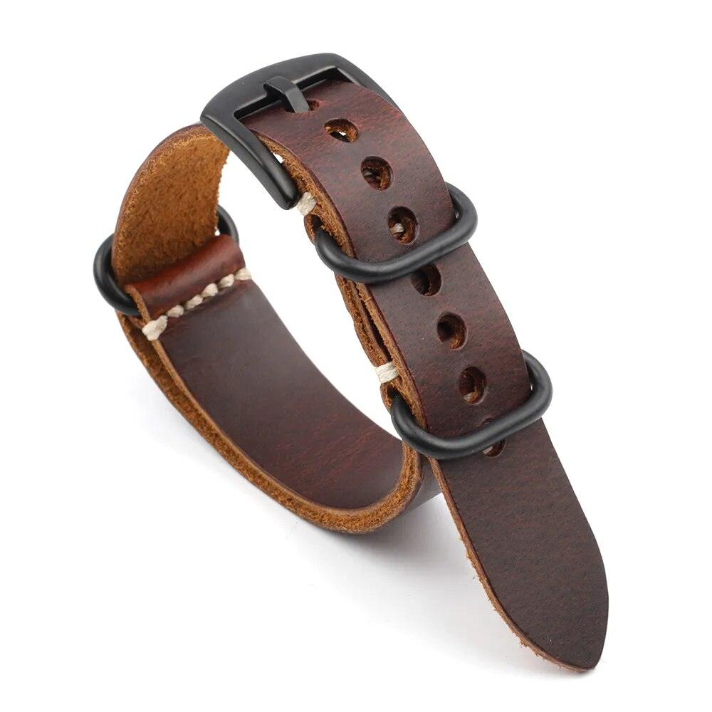 Vintage Leather Strap Zulu 5 Rings Watch Bands