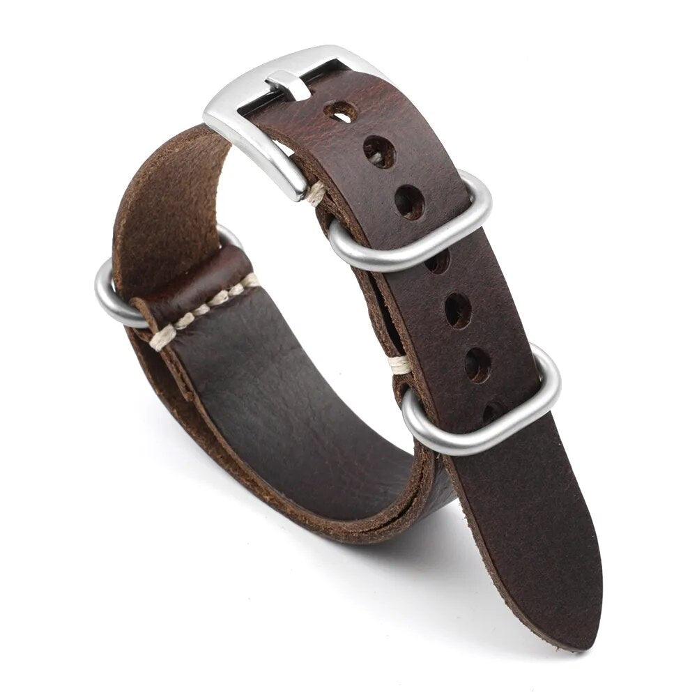 Vintage Leather Strap Zulu 5 Rings Watch Bands