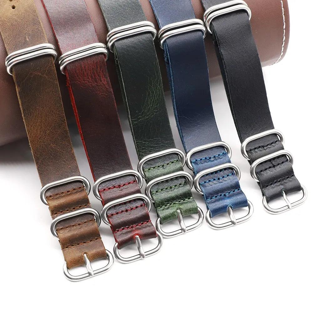 Vintage Leather Strap Zulu 5 Rings Watch Bands Replacement