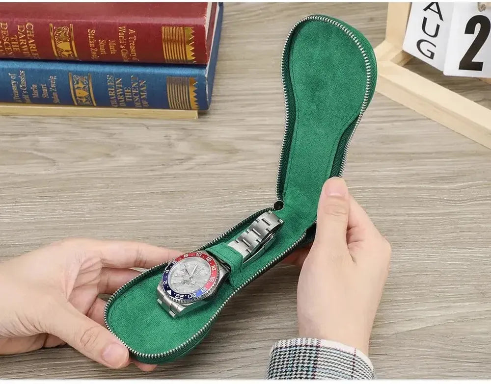 VivaPort Retro Leather Single Slot Watch Case Travel Pouch