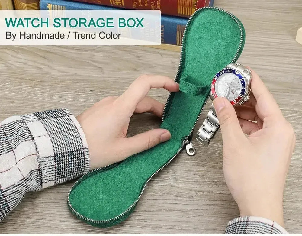 VivaPort Retro Leather Single Slot Watch Case Travel Pouch