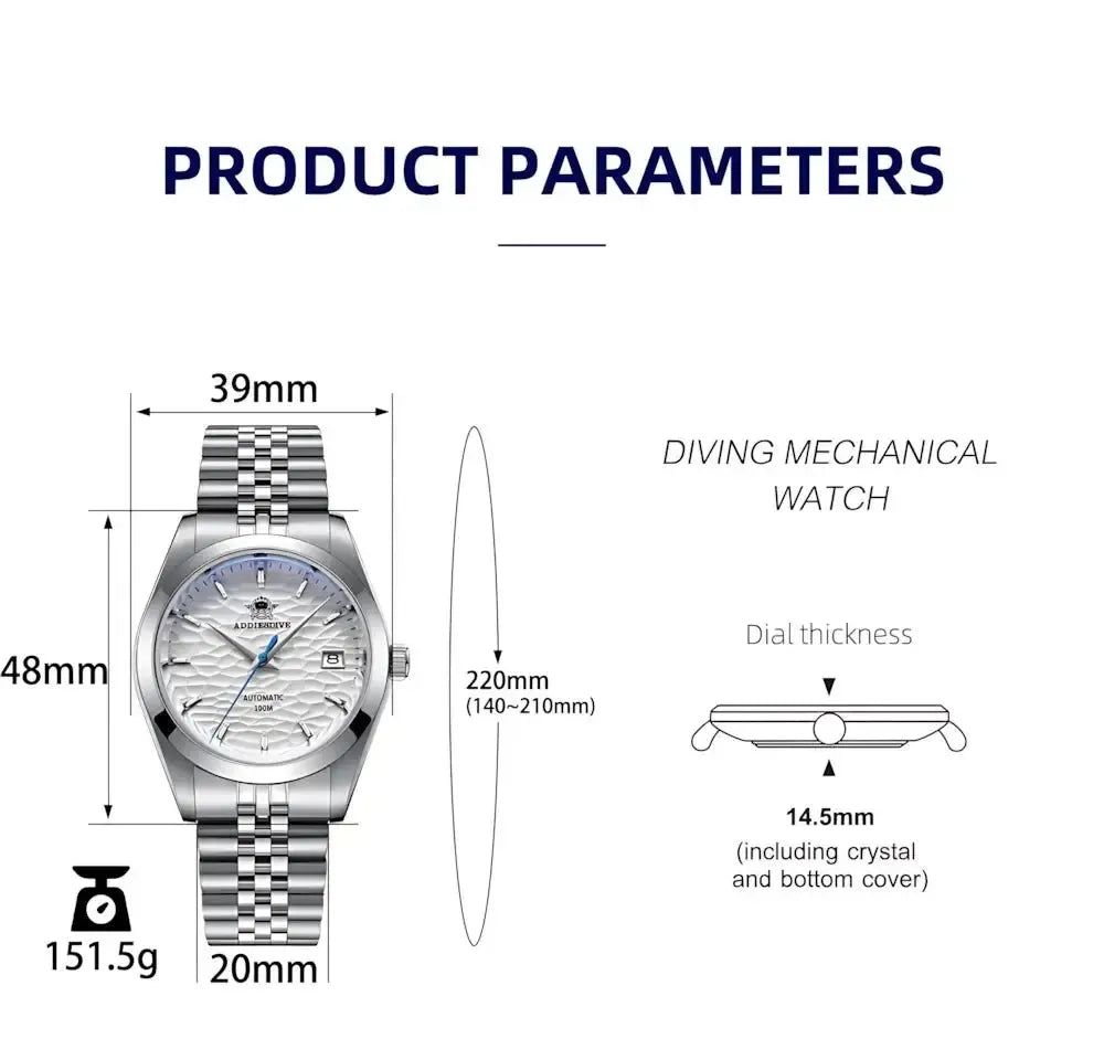 ADDIESDIVE 39mm Automatic Textured Dial Watch – Jubilee Bracelet-Addiesdive-Viva Timepiece