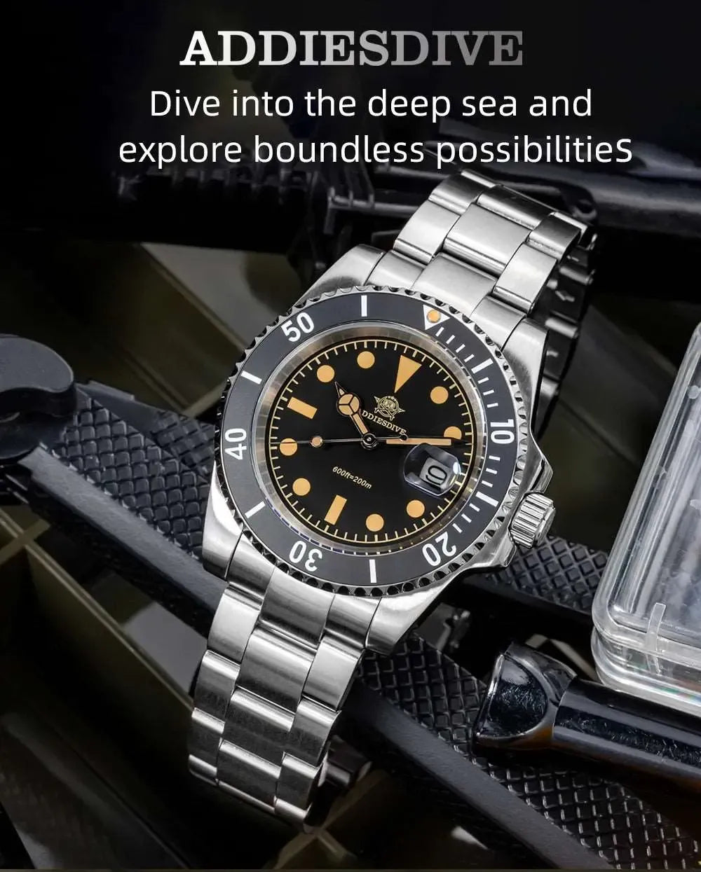 ADDIESDIVE AD2054 41mm Quartz Diver Watch – Ceramic Bezel, 200M-Addiesdive-Viva Timepiece