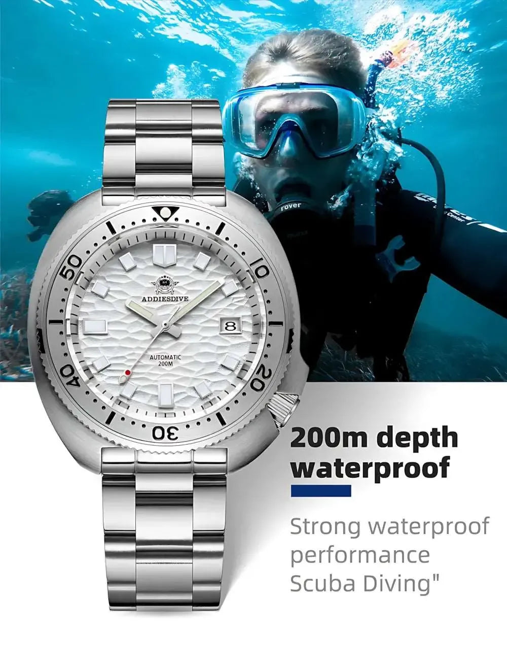 ADDIESDIVE Turtle-Style 43.8mm Automatic Diver Watch – NH35A, 3D Dial, 200M-Addiesdive-Viva Timepiece