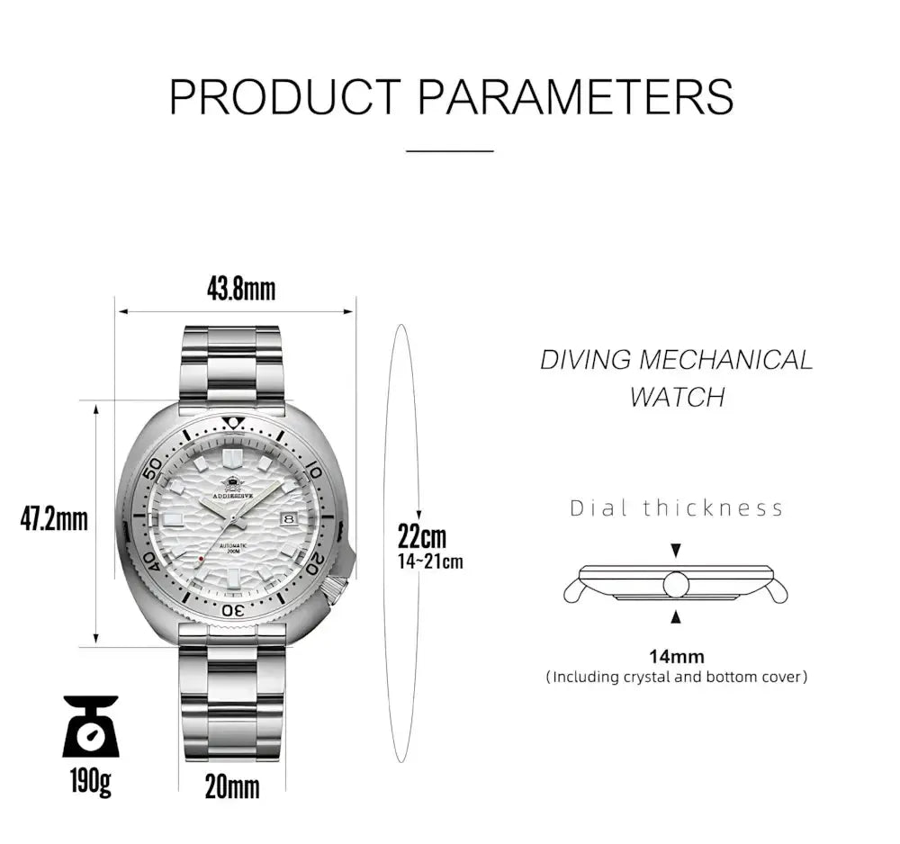 ADDIESDIVE Turtle-Style 43.8mm Automatic Diver Watch – NH35A, 3D Dial, 200M-Addiesdive-Viva Timepiece