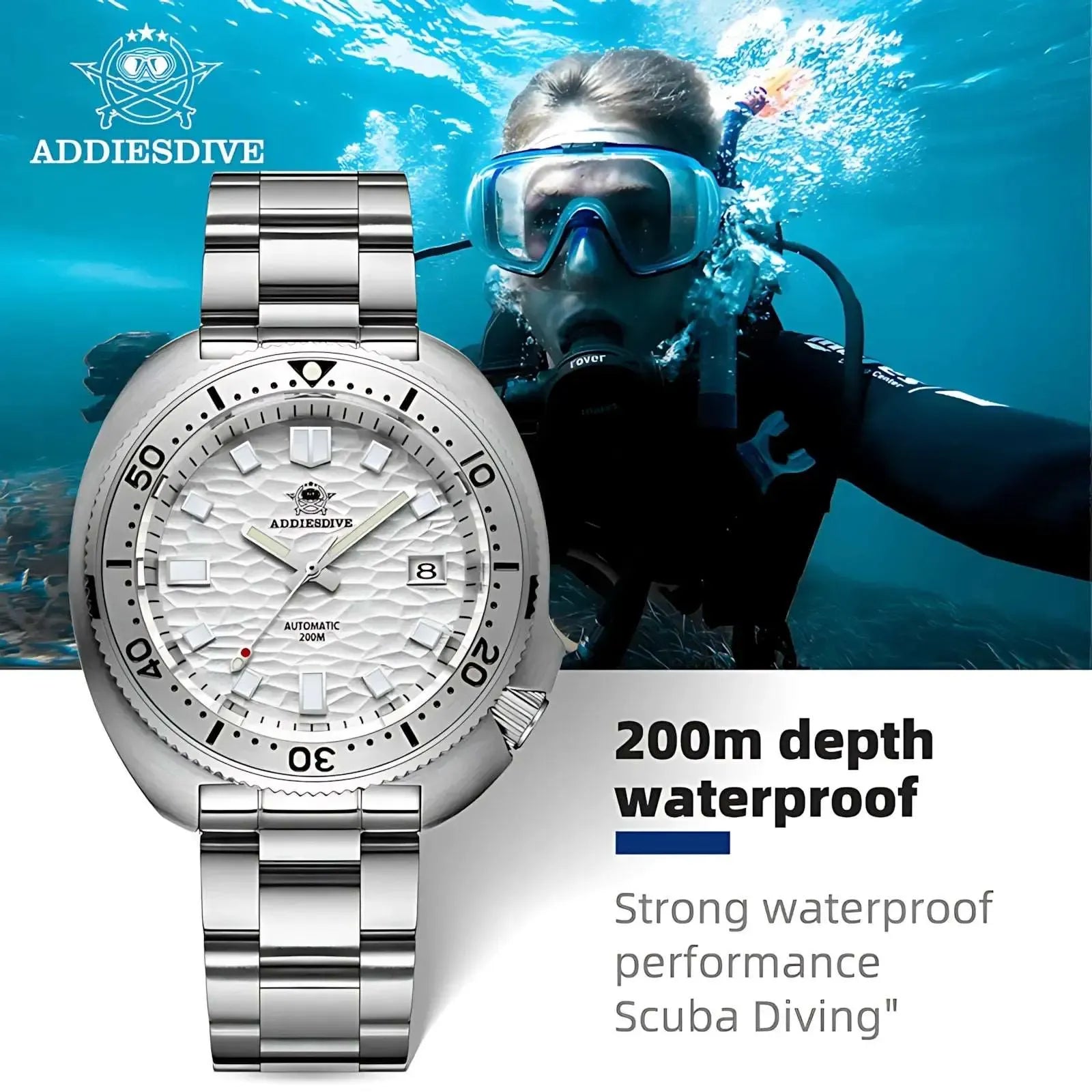 ADDIESDIVE Turtle-Style 43.8mm Automatic Diver Watch – NH35A, 3D Dial, 200M-Addiesdive-Viva Timepiece