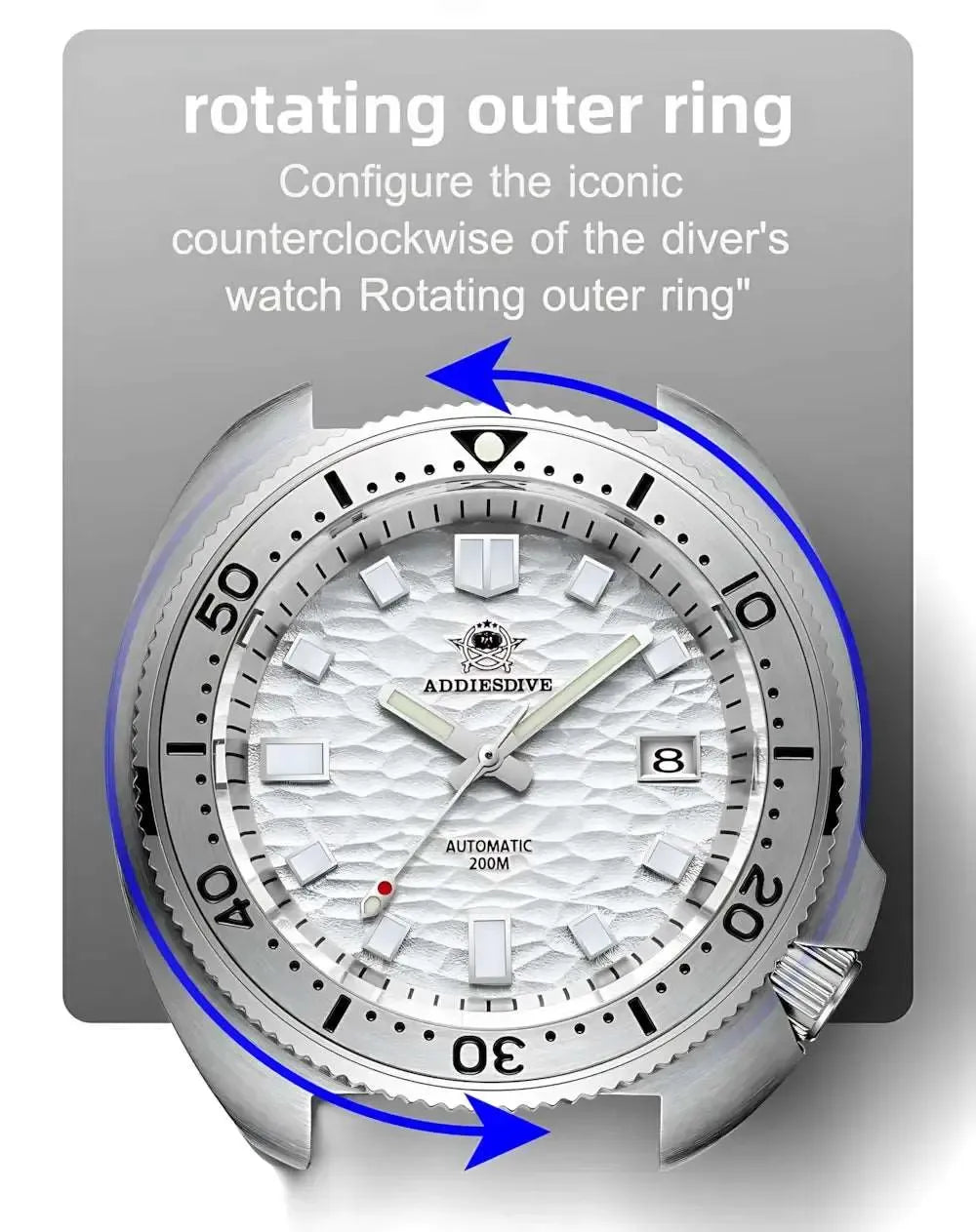 ADDIESDIVE Turtle-Style 43.8mm Automatic Diver Watch – NH35A, 3D Dial, 200M-Addiesdive-Viva Timepiece