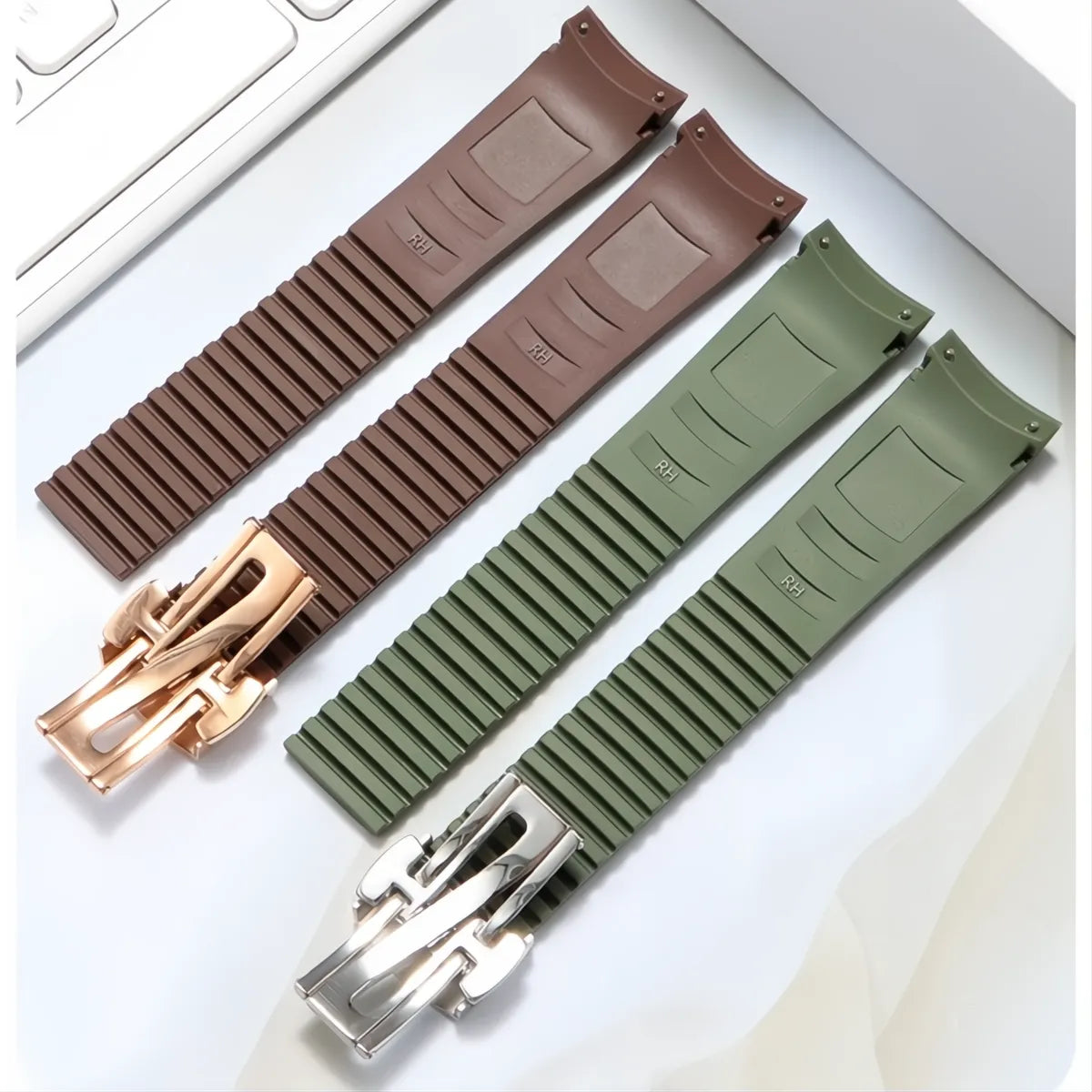 Curved-End Rubber Watch Strap 21mm – Compatible with Patek Philippe Aquanaut 5168G-VivaStraps-Viva Timepiece
