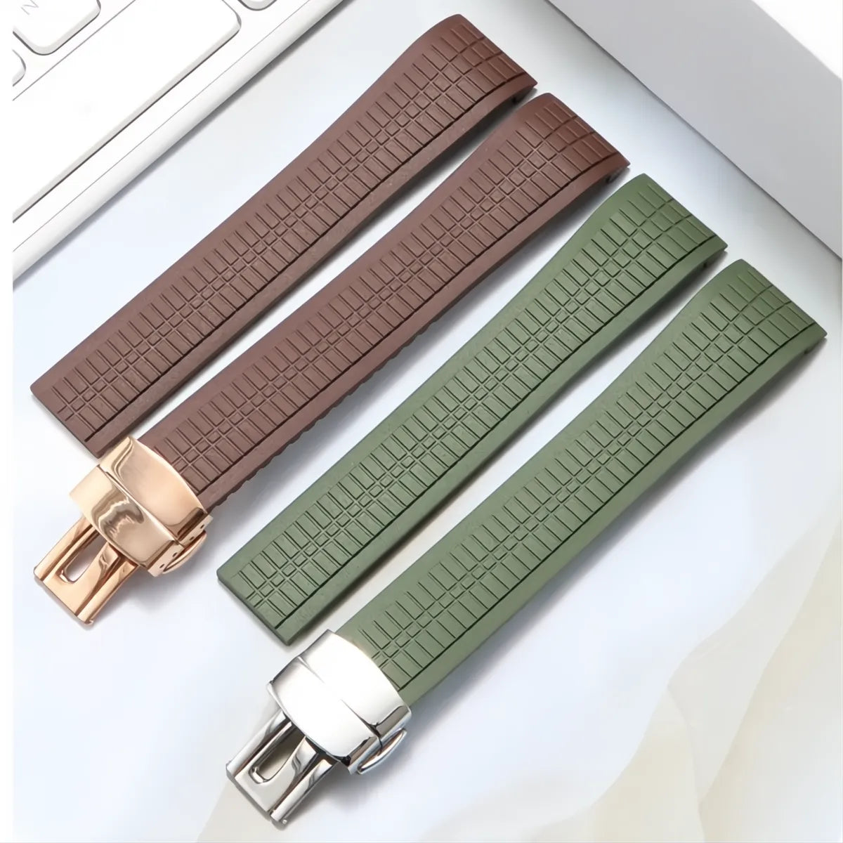 Curved-End Rubber Watch Strap 21mm – Compatible with Patek Philippe Aquanaut 5168G-VivaStraps-Viva Timepiece