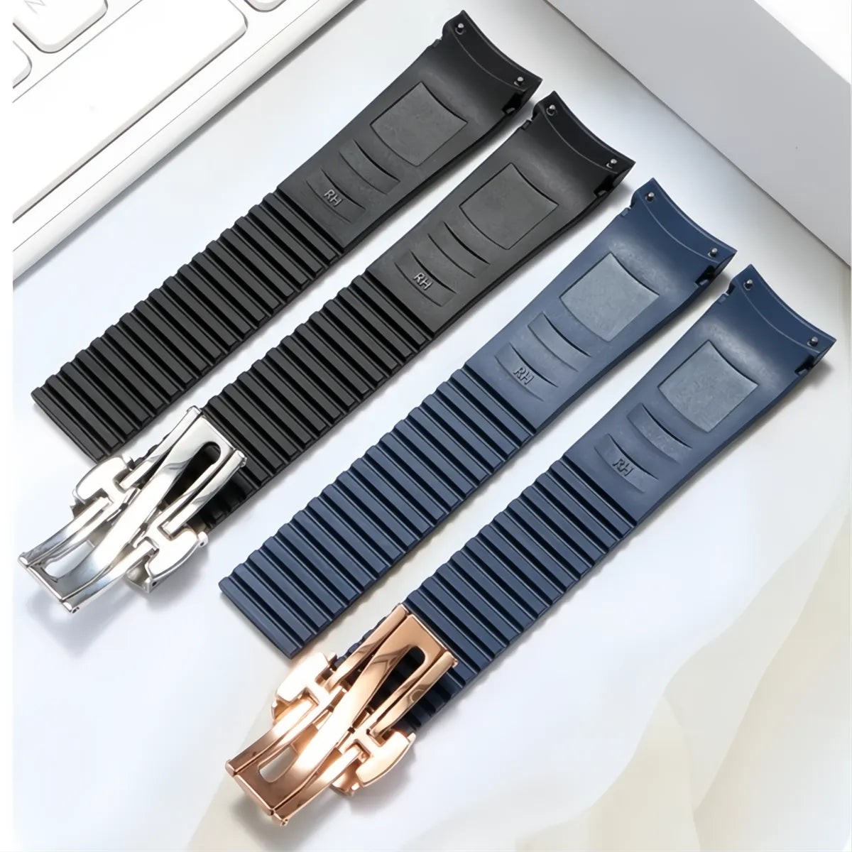 Curved-End Rubber Watch Strap 21mm – Compatible with Patek Philippe Aquanaut 5168G-VivaStraps-Viva Timepiece