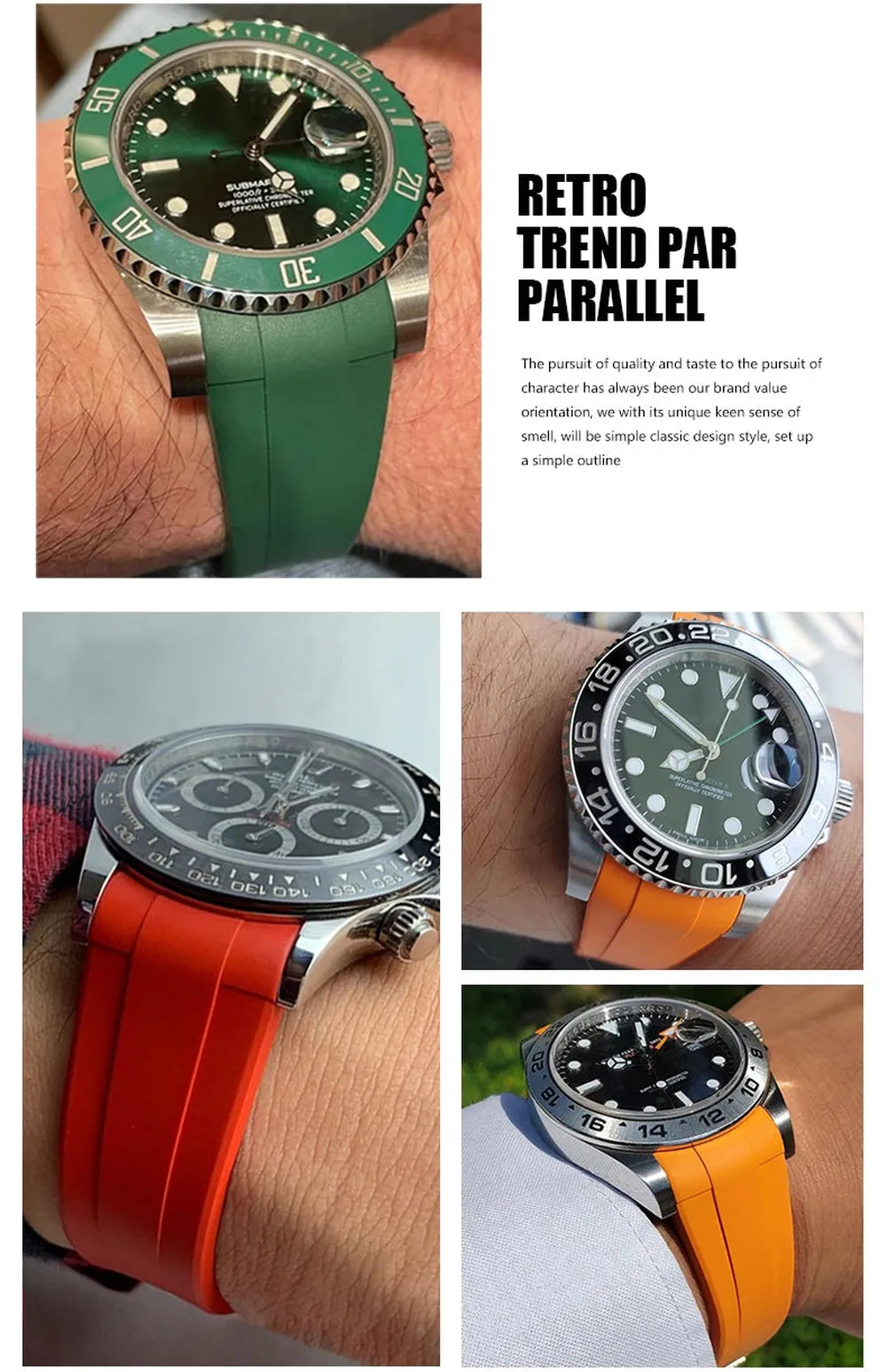 Curved-End Silicone Rubber Watch Strap – 19mm / 20mm, Stainless Steel Deployment Clasp-Straptique-Viva Timepiece