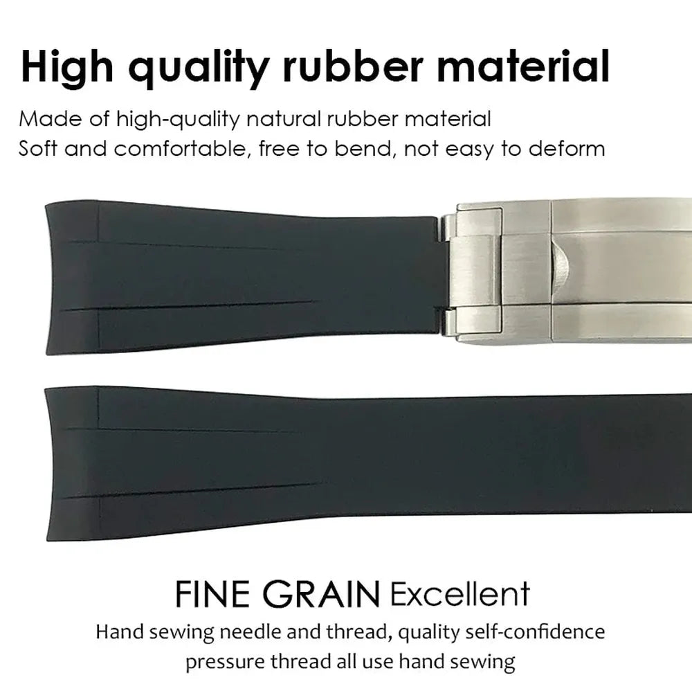 Curved-End Silicone Rubber Watch Strap – 19mm / 20mm, Stainless Steel Deployment Clasp-Straptique-Viva Timepiece