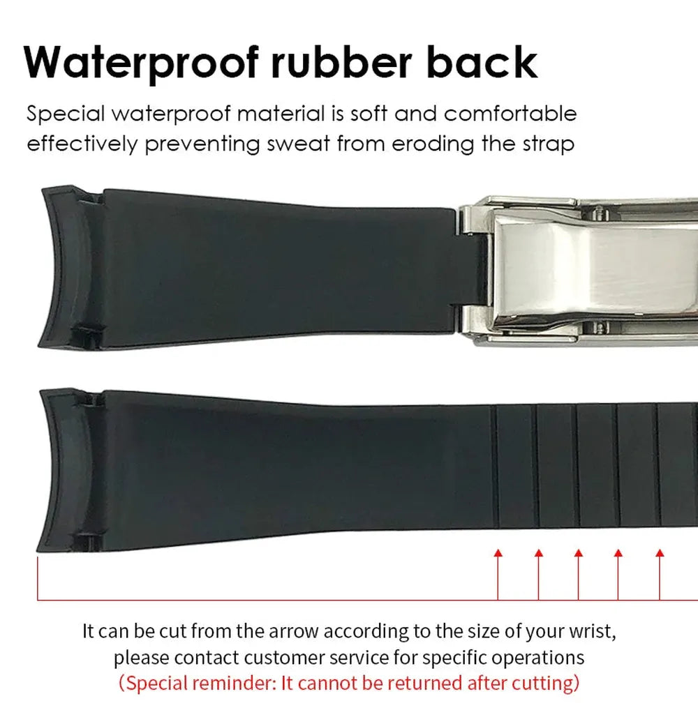 Curved-End Silicone Rubber Watch Strap – 19mm / 20mm, Stainless Steel Deployment Clasp-Straptique-Viva Timepiece