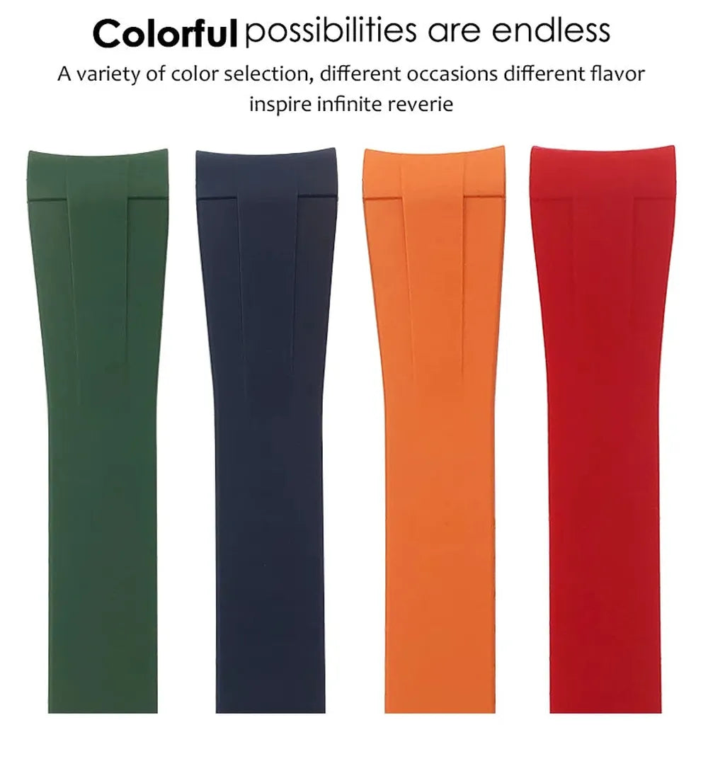 Curved-End Silicone Rubber Watch Strap – 19mm / 20mm, Stainless Steel Deployment Clasp-Straptique-Viva Timepiece