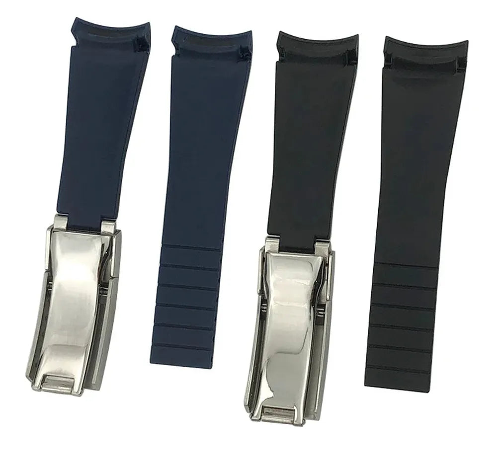 Curved-End Silicone Rubber Watch Strap – 19mm / 20mm, Stainless Steel Deployment Clasp-Straptique-Viva Timepiece