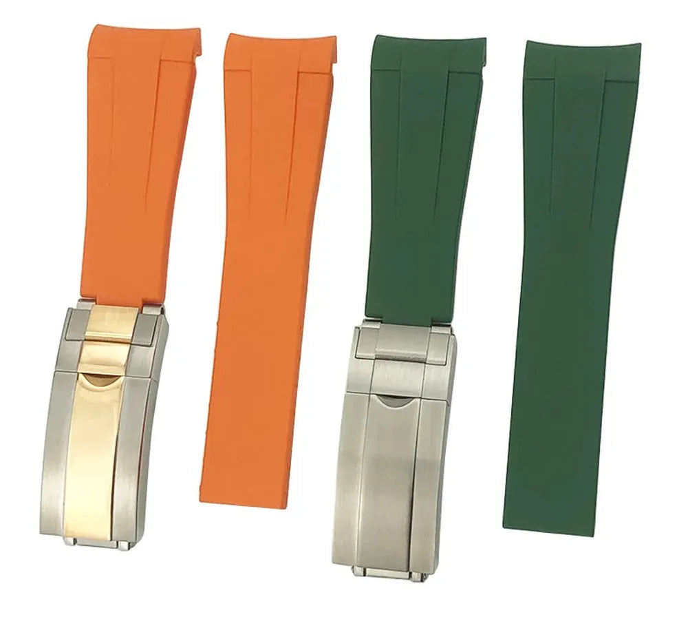 Curved-End Silicone Rubber Watch Strap – 19mm / 20mm, Stainless Steel Deployment Clasp-Straptique-Viva Timepiece