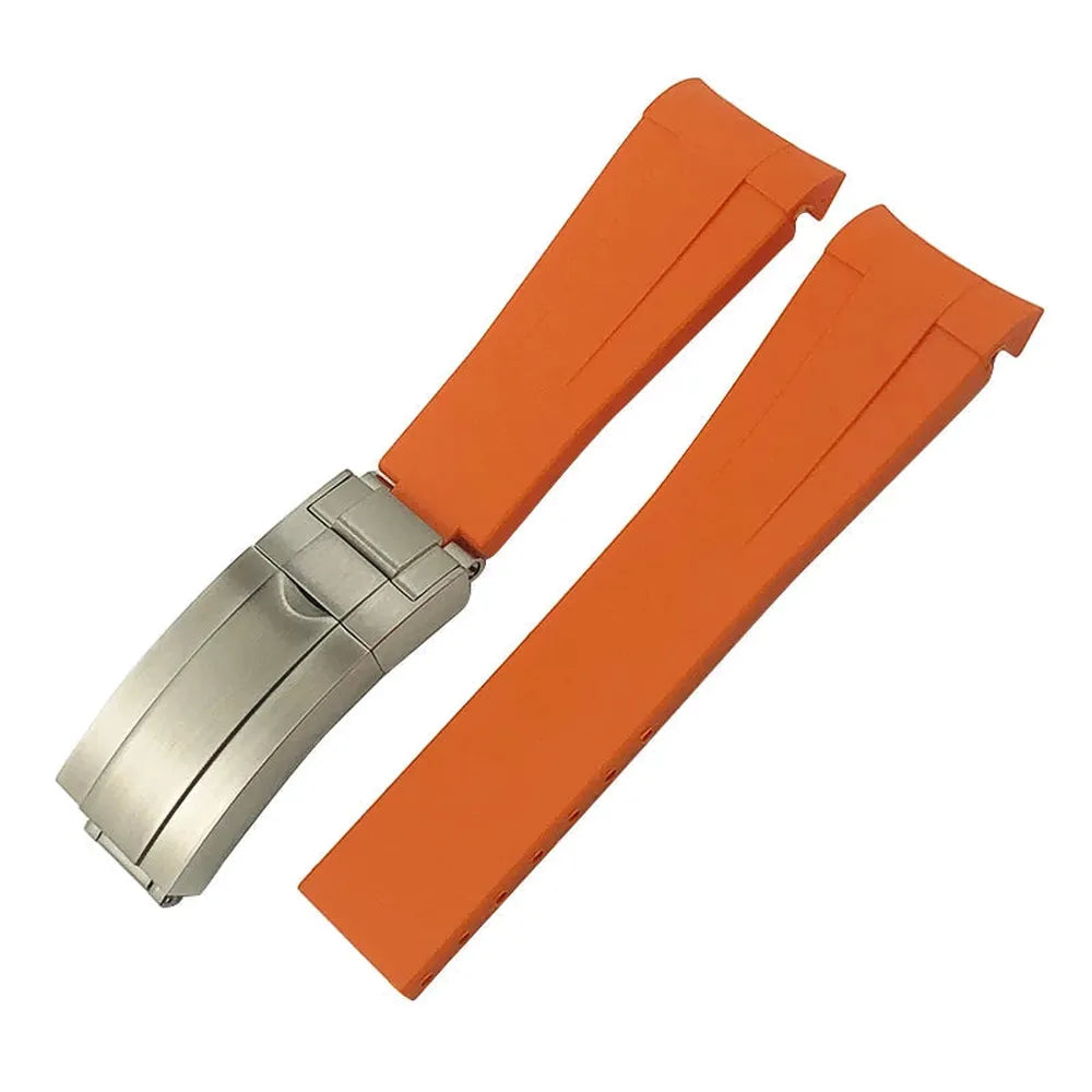 Curved-End Silicone Rubber Watch Strap – 19mm / 20mm, Stainless Steel Deployment Clasp-Straptique-Viva Timepiece