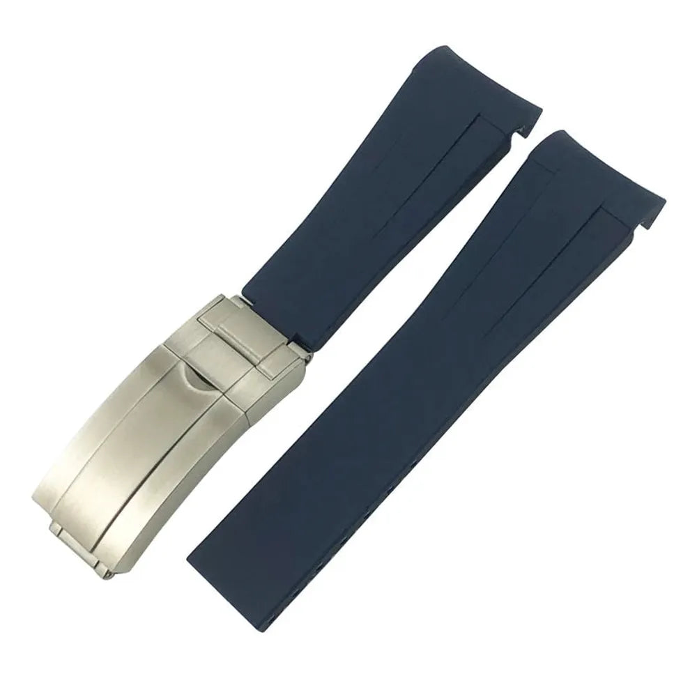 Curved-End Silicone Rubber Watch Strap – 19mm / 20mm, Stainless Steel Deployment Clasp-Straptique-Viva Timepiece