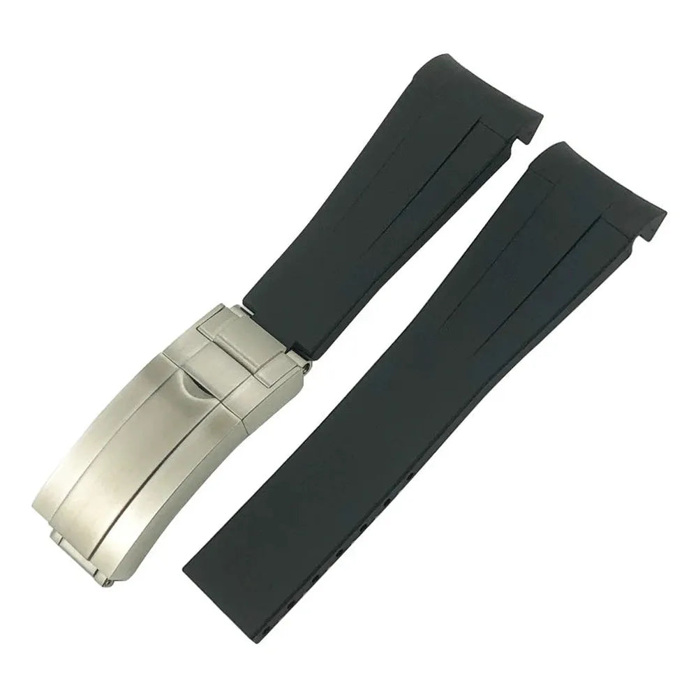 Curved-End Silicone Rubber Watch Strap – 19mm / 20mm, Stainless Steel Deployment Clasp-Straptique-Viva Timepiece