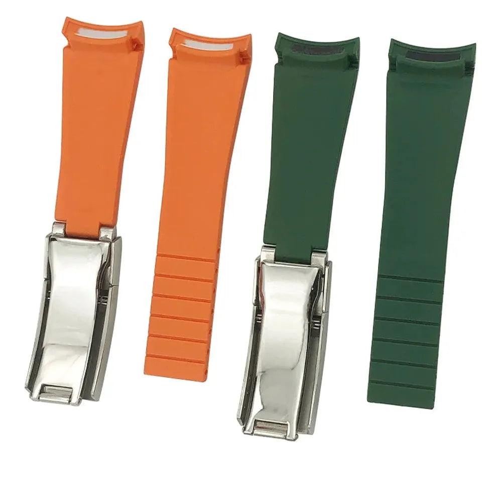 Curved-End Silicone Rubber Watch Strap – 21mm / 22mm, Stainless Steel Deployment Clasp-Straptique-Viva Timepiece