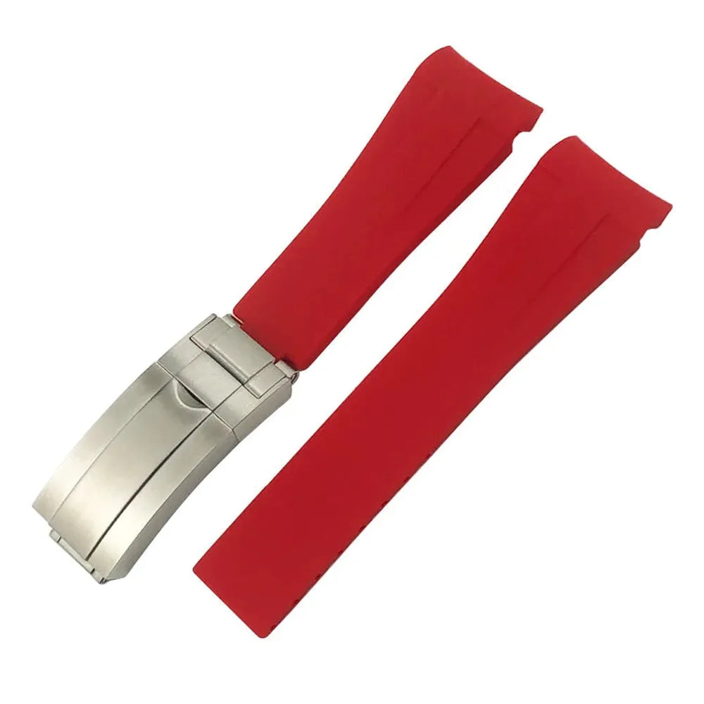 Curved-End Silicone Rubber Watch Strap – 21mm / 22mm, Stainless Steel Deployment Clasp-Straptique-Viva Timepiece