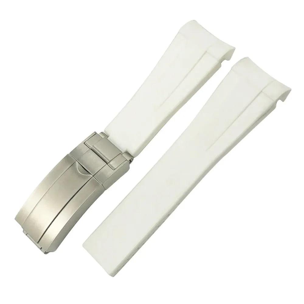 Curved-End Silicone Rubber Watch Strap – 21mm / 22mm, Stainless Steel Deployment Clasp-Straptique-Viva Timepiece