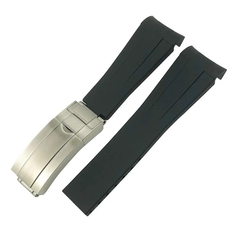 Curved-End Silicone Rubber Watch Strap – 21mm / 22mm, Stainless Steel Deployment Clasp-Straptique-Viva Timepiece