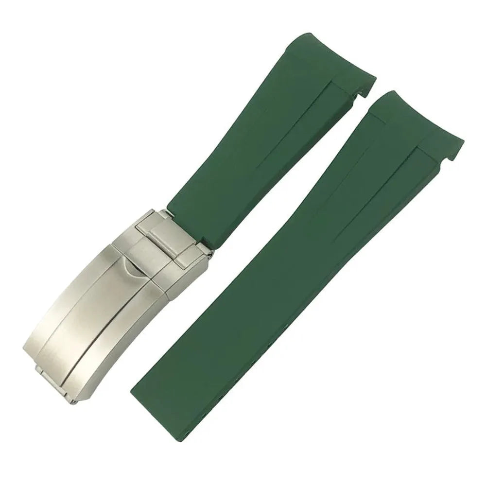 Curved-End Silicone Rubber Watch Strap – 21mm / 22mm, Stainless Steel Deployment Clasp-Straptique-Viva Timepiece