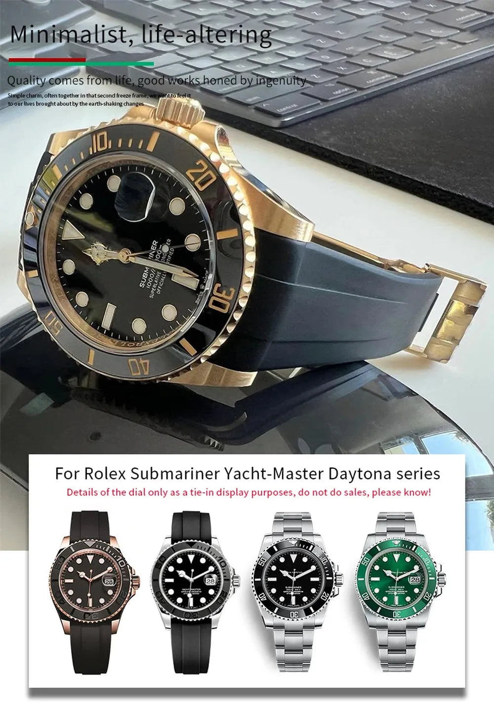 Curved-End Silicone Rubber Watch Strap – 21mm / 22mm, Stainless Steel Deployment Clasp-Straptique-Viva Timepiece