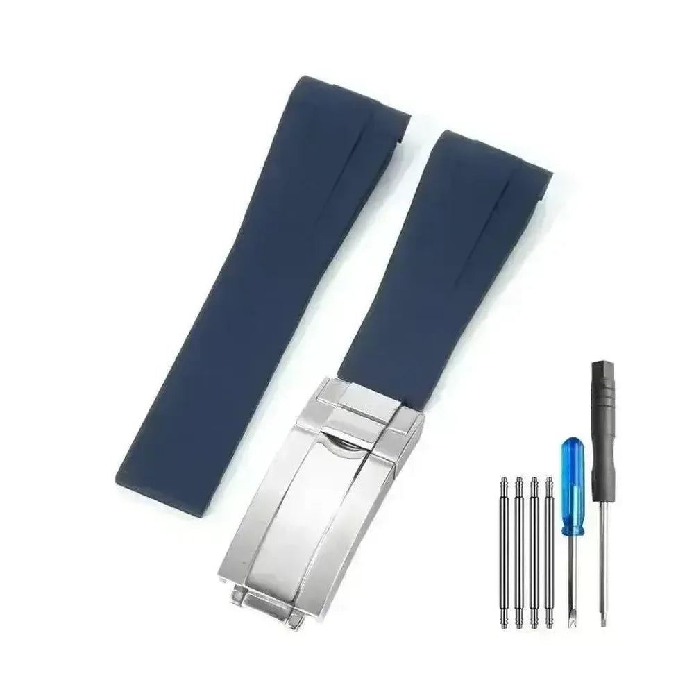 Curved-End Silicone Watch Strap with Butterfly Clasp – 20mm 21mm Integrated Fit-VivaStraps-Viva Timepiece