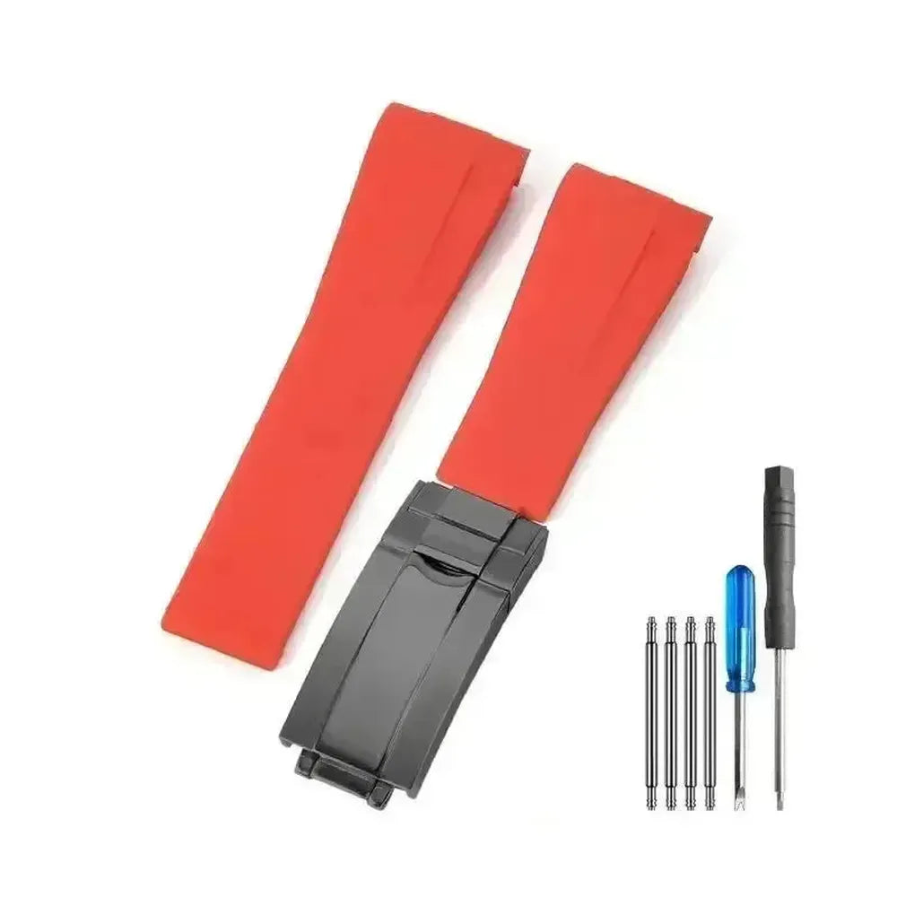 Curved-End Silicone Watch Strap with Butterfly Clasp – 20mm 21mm Integrated Fit-VivaStraps-Viva Timepiece