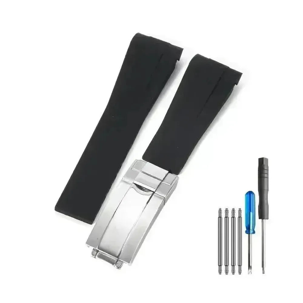 Curved-End Silicone Watch Strap with Butterfly Clasp – 20mm 21mm Integrated Fit-VivaStraps-Viva Timepiece