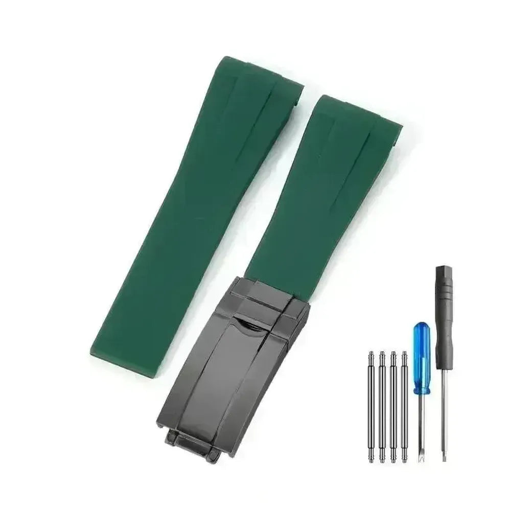 Curved-End Silicone Watch Strap with Butterfly Clasp – 20mm 21mm Integrated Fit-VivaStraps-Viva Timepiece